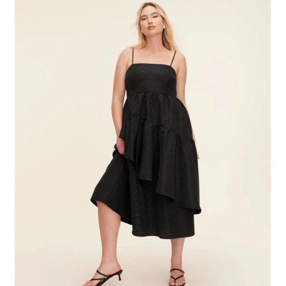 Black Spaghetti Strap Tiered Midi Dress